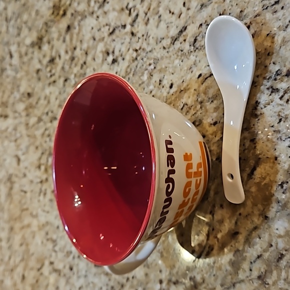 RARE Maruchan Ceramic Ramen Noodle Soup Mug With Spoon  White Burgundy - Picture 3 of 3